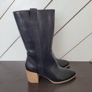 NEW Dolce Vita Womens Tezza Black Boots 7 Leather Stack Heel